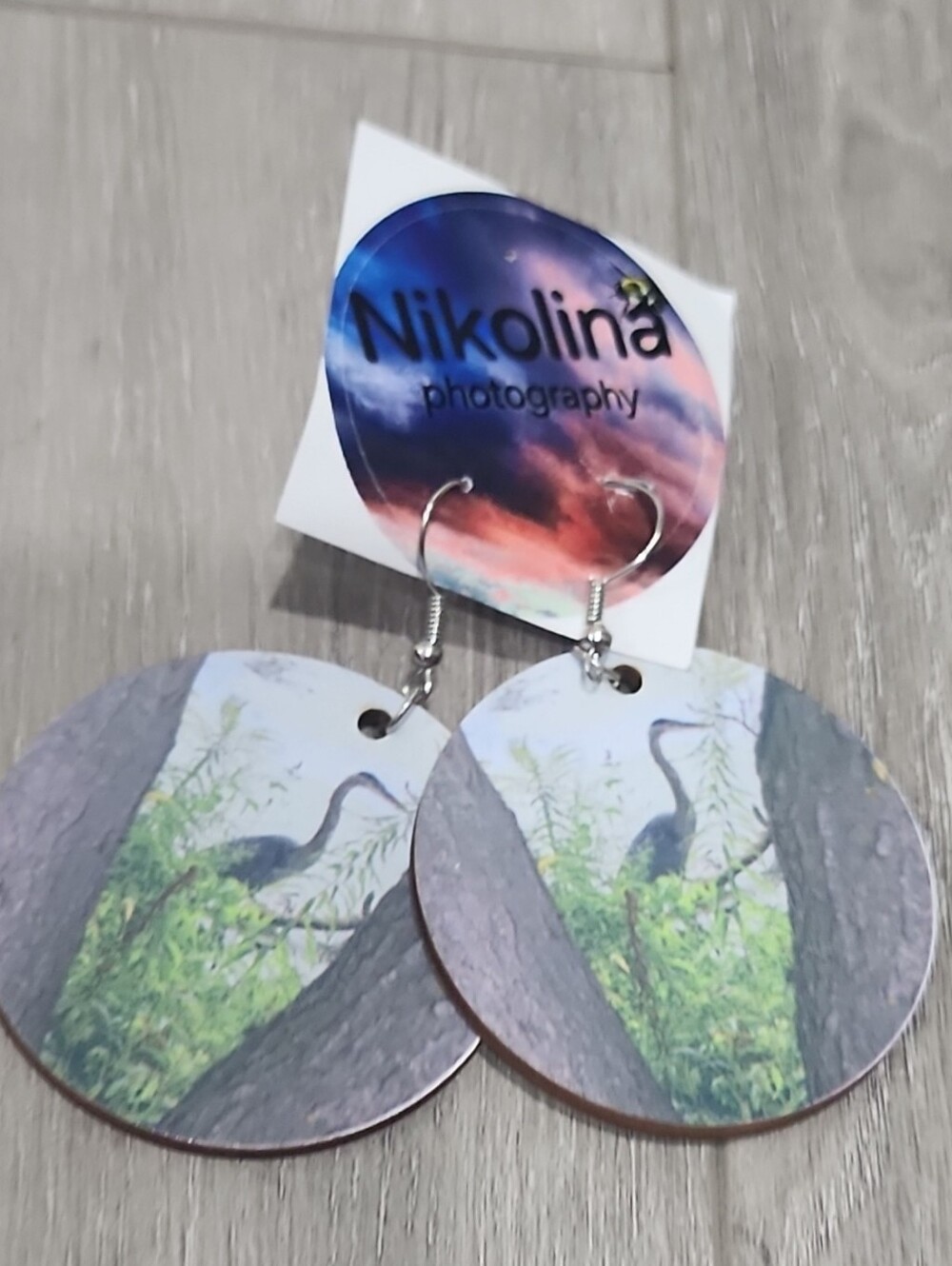 🧚‍♂️Nikolina Photography. Round Heron Print Earrings